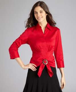 Lafayette 148 New York claret stretch cotton tie front blouse 