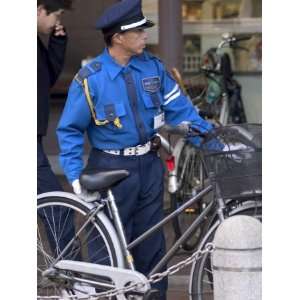  Policeman with Bicycle, Kyoto City, Honshu, Japan Premium 