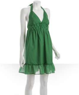 Single kelly green cotton silk Stacy halter dress   up to 70 