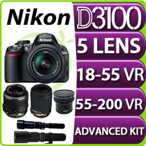 NEW Nikon D3100 SLR Digital Camera +6 Lens 18 55 VR + 55 200 VR+650 