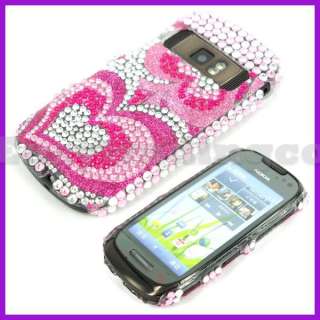 Crystal Bling Back Case Cover Nokia C7 Pink Heart  