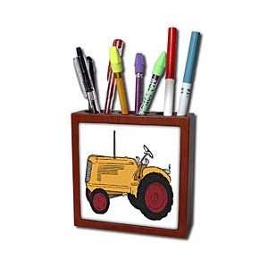   Large Orange Tractor   Tile Pen Holders 5 inch tile pen holder Office