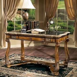 OLD WORLD TUSCAN STYLE DECOR WOOD & STONE WRITING DESK COMPUTER OFFICE 