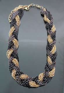 Vintage Chunky Twist Necklace 3tone Gold/Black/Gray Metal Chain 19 