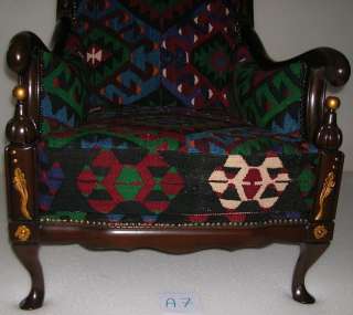 Handmade Turkısh Wool Handmade Oushak Kilim Upholstered ARMCHAIR 