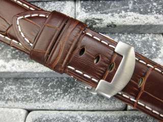 26 mm Leather Strap Deployment Buckle Fit PANERAI Brown  