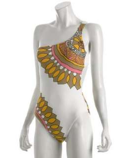 Trina Turk white printed Marisol one shoulder swimsuit   up 