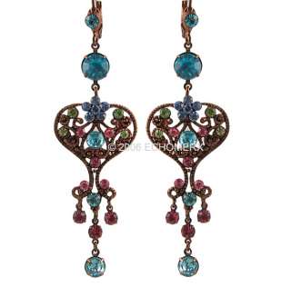 Blue Crystals Vintage Style Earrings Heart 6 PC  
