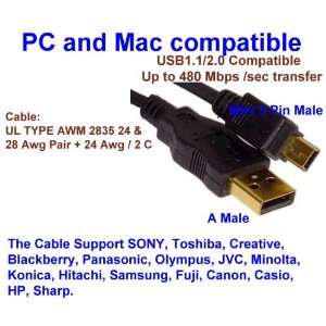   Cable. (USB A Male to Mini 5 Pin Male) 1.5 Ft