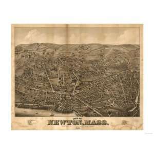  Newton, Massachusetts   Panoramic Map Premium Poster Print 