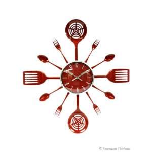    Large Retro 50s Red Metal Kitchen Wall Clock