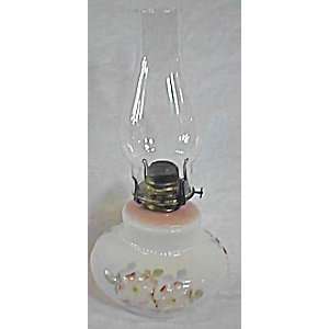  Ornate floral milk glass kerosene lamp