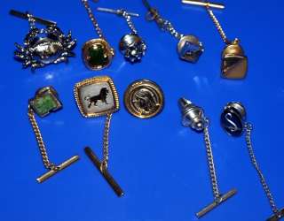   OF 10 VINTAGE TIE TACK PINS LION LOBSTER SWANK RELIGIOUS STONE  