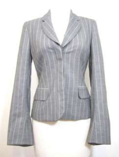 ESCADA Womens Gray with Green Pin Striped NEW WOOL Blazer Jacket sz 34 