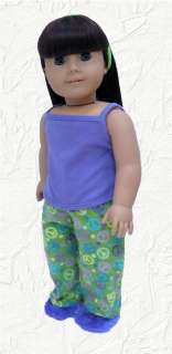Doll Clothes Sleep Set/ Pajamas Peace Green/ Purple fit American Girl 