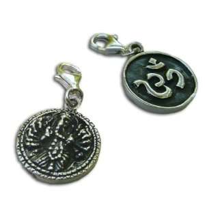  Charmas Ganesh Om Coin Charm Sterling Silver Spring Clasp 