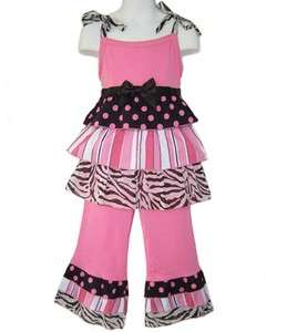 AnnLoren Girls Boutique Pink & Black Rumba Capri Outfit  