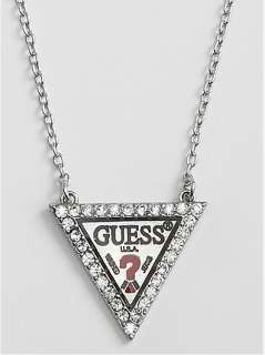 GUESS ? Logo Triangle Rhinestone Necklace Silver Tone BNWT  
