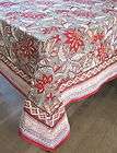 anokhi red brown copper white floral cotton tablecloth 60 x90