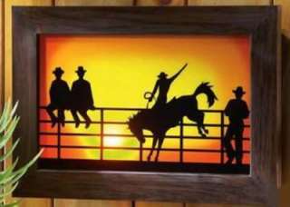 Rustic Western Cowboy Horse Silhouette Framed Lighted Wall Art Decor 