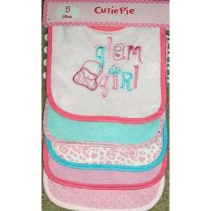Cutie Pie Baby 5 Pack Baby Bibs Glam Girl Appliques/Embroidered Pink 