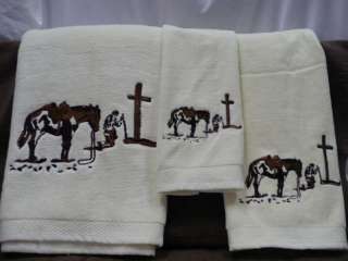 Western Embroidered Praying Cowboy Bath Towel Set 3pc  