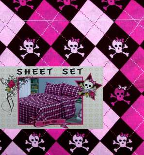   COOKIE FOX ARGYLE BROWN PINK 4PC QUEEN SHEETS BEDDING SET NEW  