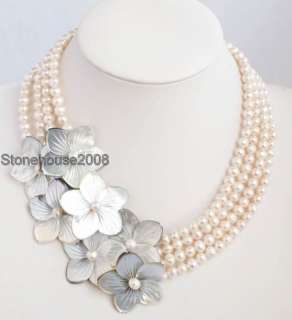 18 21 White Freshwater Pearl & Shell Necklace  