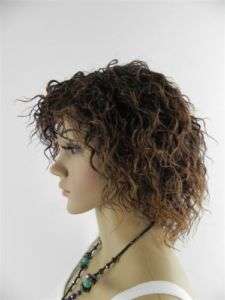 short curly womens brown synthetic fibre hair wig+gift  
