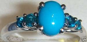 SLEEPING BEAUTY TURQUOISE & NEON APATITE RING, PLATINUM/925 SS, SIZE 9 