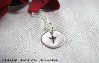 Sterling Silver Hand Stamped CROSS Necklace Pendant Christian 