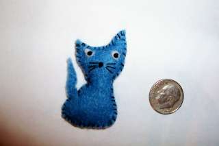 OOAK 1.75 handmade blue felt CAT kitten doll  
