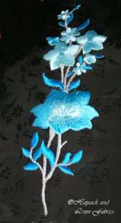 Turquoise Blue Flower Iron on Embroidered APPLIQUE trim  