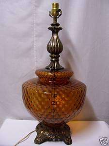Vintage Stunning Amber Glass Table Lamp 25 Tall  