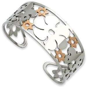   Polished Butterfly & Flowers Rose Gold Plated Cuff Bangle Jewelry