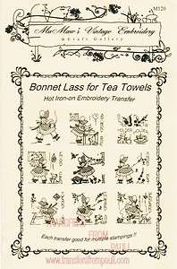 Bonnet Lass for Tea Towels Hot Iron Embroidery Transfers 857690003312 