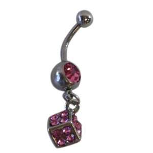   Button Ring With Die Shaped Charm (14 Gauge)   Body Jewelry (1 pc