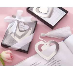 Love Story Silver Finish Heart Shaped Bookmark with Elegant Silk 