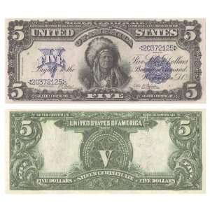 1899 $5.00 Silver Certificate   Indian Chief   Bill Note Currency   RP 