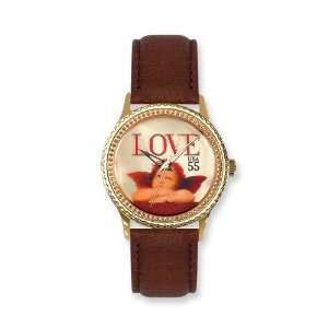  Postage Stamp Love Cupid Brown Leather Band Watch Jewelry