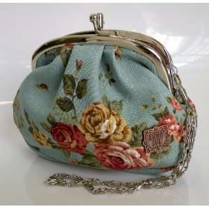 Coin Purse,Lady Wallet w/Silver Chain  Heavy Duty Canvas with Flowers 