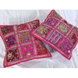  2 DECORATIVE PINK SOFA COUCH THROW CUSHIONS PILLOWS