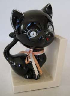 Black Kitty Cat Bookend Book End Metal Metallic Painted  