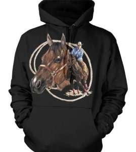 Cowboy Riding Horse Sweatshirt Hoodie Man Animal Wild West Pullover 