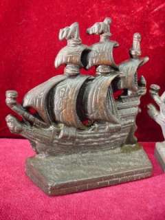 PAIR Antique CAST IRON BOOKENDS Book Ends CLIPPER SHIPS  