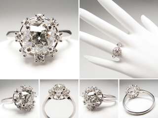 Antique 1 Carat Old Mine Cut Diamond Halo Engagement Ring Platinum 