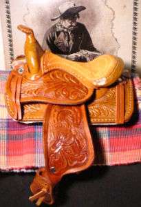 Salesman Sample Size Tooled Western Cowboy Saddle LT OIL Leather 