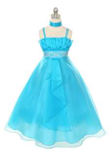 Turquoise Organza Formal wedding, pageant, birthday Girl Dress 4 14 