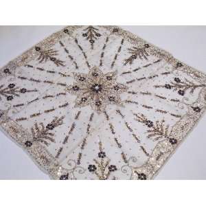  India Decor Topper Tablecloth Elegant Square Embroidered 