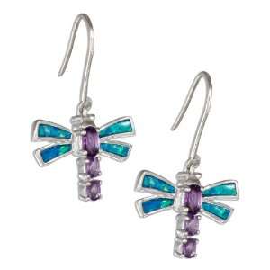   Silver Synthetic Tanzanite and Synthetic Blue Opal Dragonfly Earrings